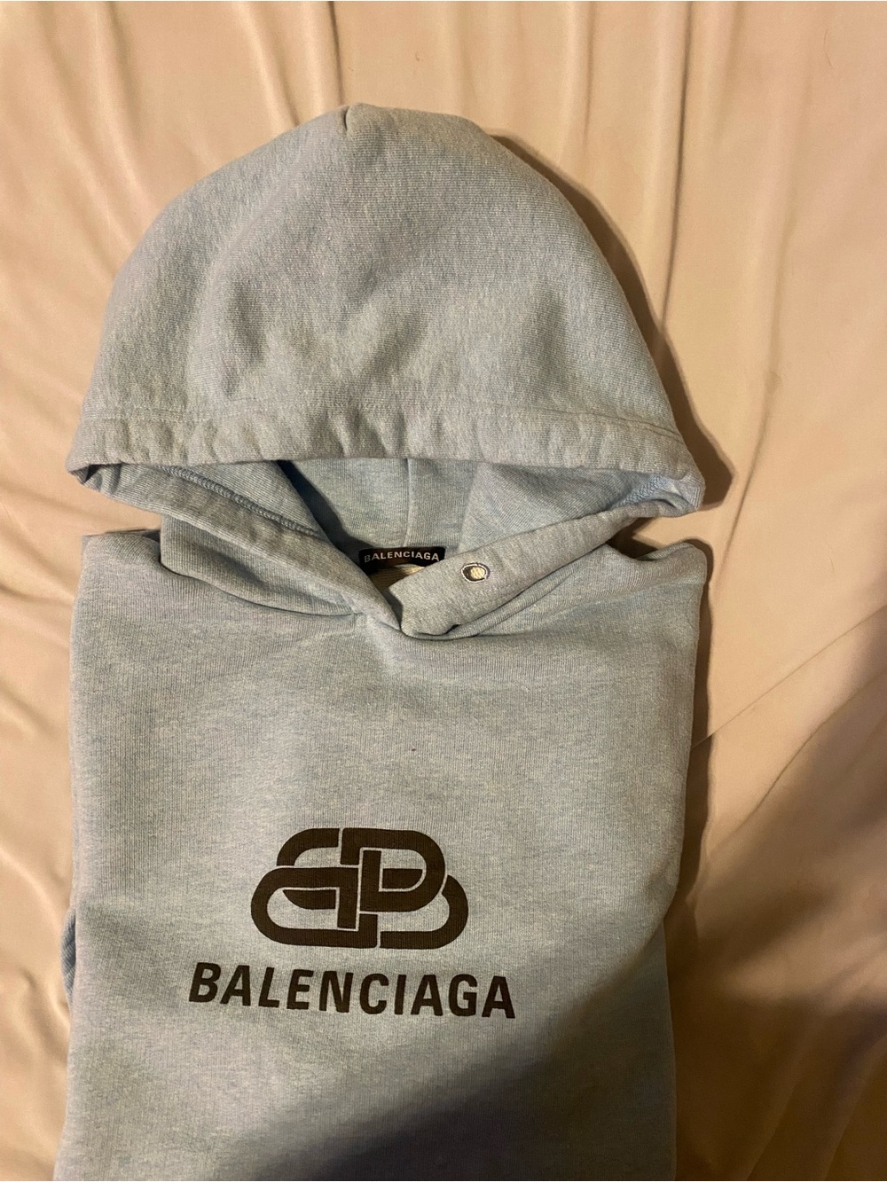 Balenciaga Light Blue Crewneck Hoodie with Brown Logo